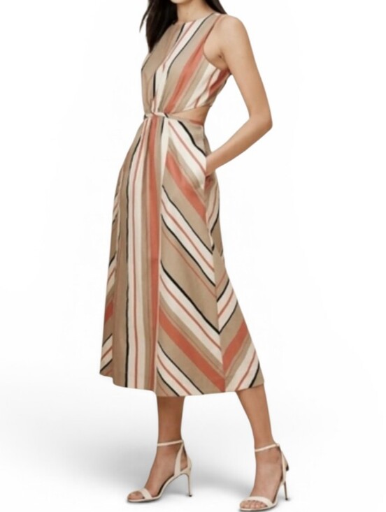 Banana Republic Factory Dresses & Skirts - Banana Republic LINEN Blend Cut-Out Midi Dress with Pockets Size 8 Striped Chic